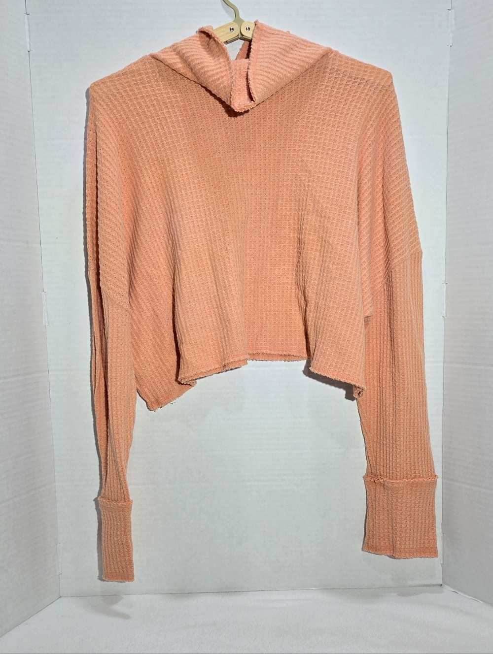 Wild Fable Peachy Orange Waffle Weave Long Sleeve Cropped Sweater Size XXL